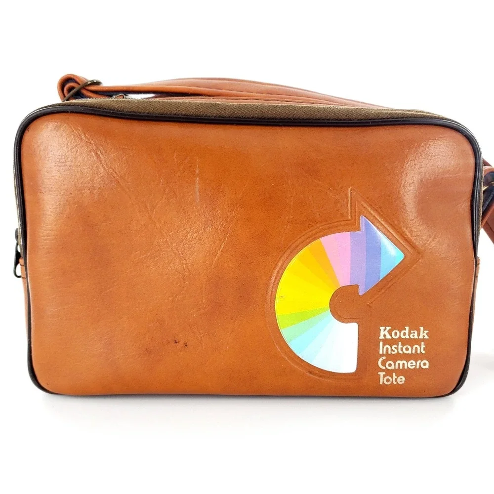 Vintage Kodak Instant Camera Tote Carrying Case Bag w/ Rainbow Strap Print Pouch